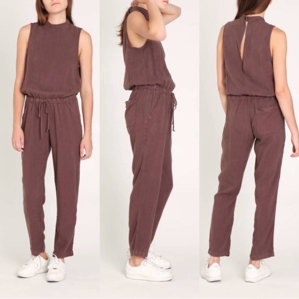 Bella Dahl Mock Neck Slit Back sleeveless mauve Jumpsuit xs